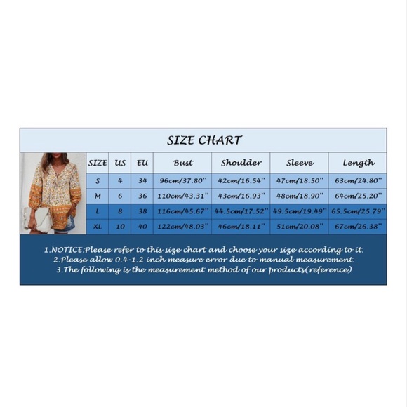 NWT Casual Boho V Neck Top Loose Floral Print Long Sleeve Beach Shirt El… - Picture 8 of 9